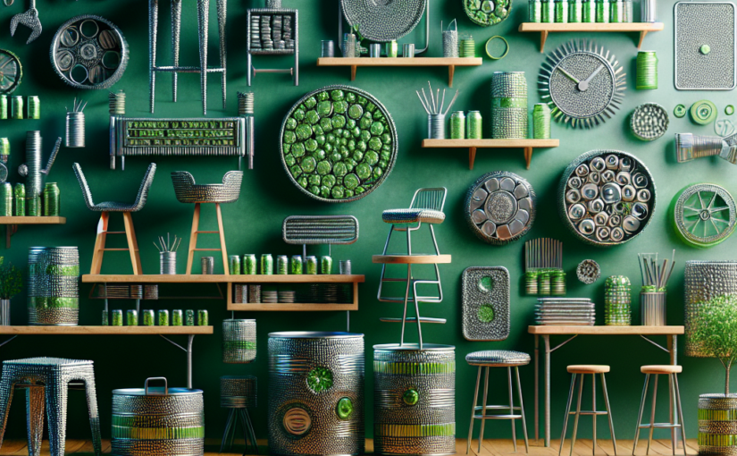 Mobiliário feito de latas de metal reciclado