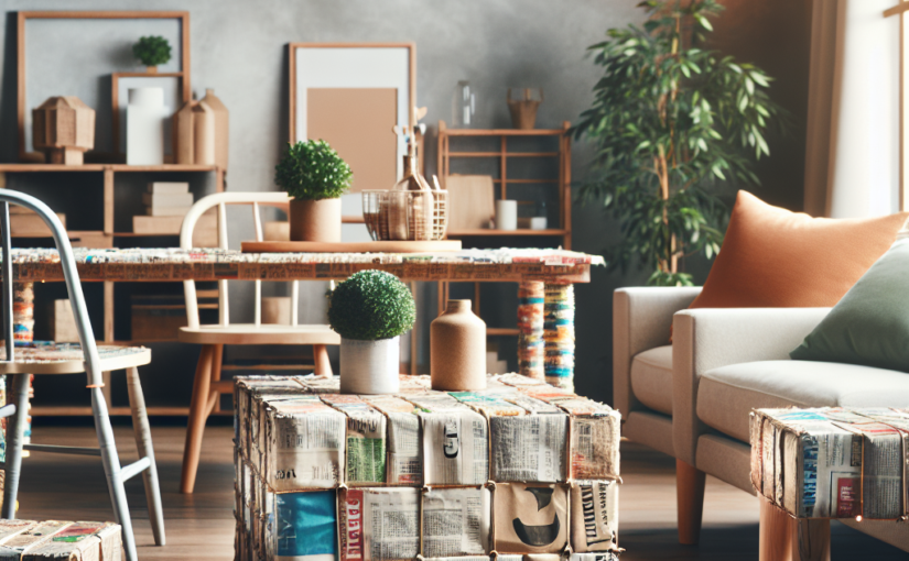 Mobiliário feito de jornais e revistas recicladas