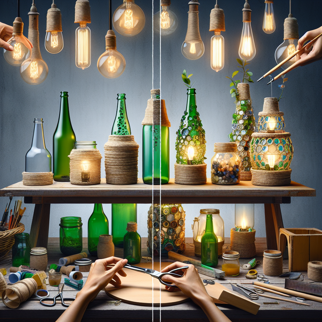 Upcycling de Garrafas e Frascos: Criando Luminárias e Vasos Criativos