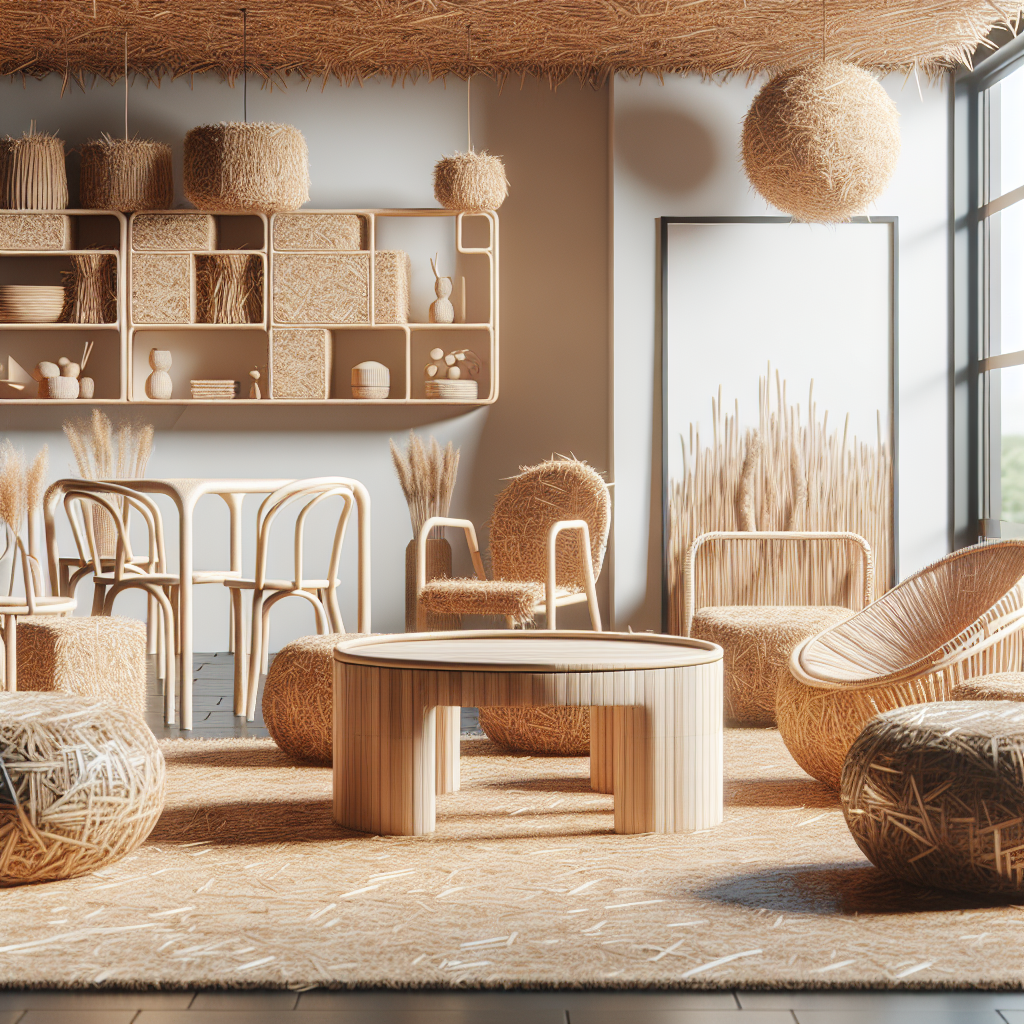 Mobiliário feito de palha